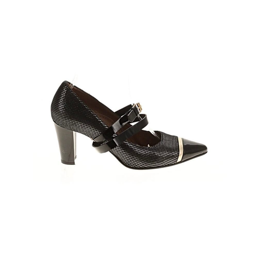 Anyi Lu Italian Leather Metallic Houndstooth Mary Jane Pumps 36.5 / 6.5